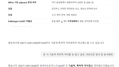 유바이오로직스 면역증강제 EuIMT Monophosphoryl Lipid A 기반의 adjuvant, 그 장단점은 무엇이며, 현재 세계에는 그런 adjuvant가 개발 된 것이 없는가?