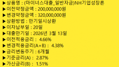 (마이너스대출_일반자금)NH기업성장론 마이너스대출 상가담보대출의 증액 예시