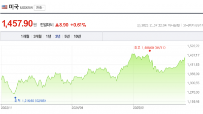 2025년 11월 10일 경 환율 코스피 코스닥 분석