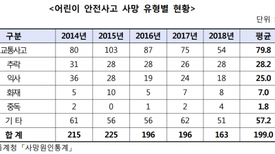 어린이 안전사고 사망 유형별 현황