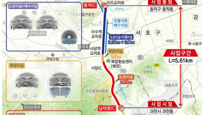 이수~과천 지하에 4차선 도로  이수-과천 복합터널 2025년 착공