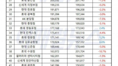 2024년 상반기 5대 백화점 지점별 매출 현황 - 롯데, 신세계, 현대, AK, 갤러리아 백화점