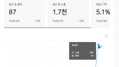 https://skin-clinic.tistory.com 웹마스터 도구 / 리포트 / 콘텐츠 노출/클릭